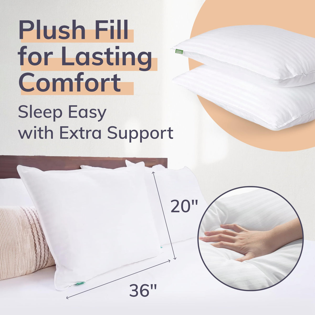 King Size Bed Pillows Set of 2 Cooling Down Alternative P350