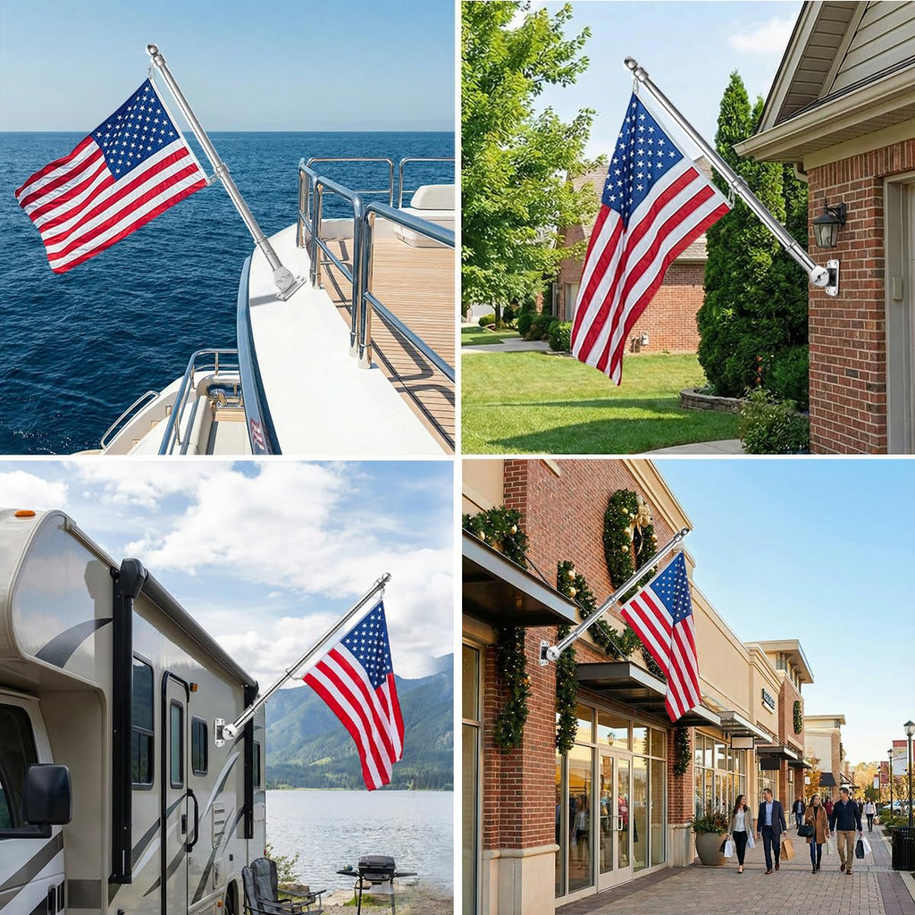 24 Inch 316 Stainless Steel Boat Flag Pole Kit with Mounting Base P3737