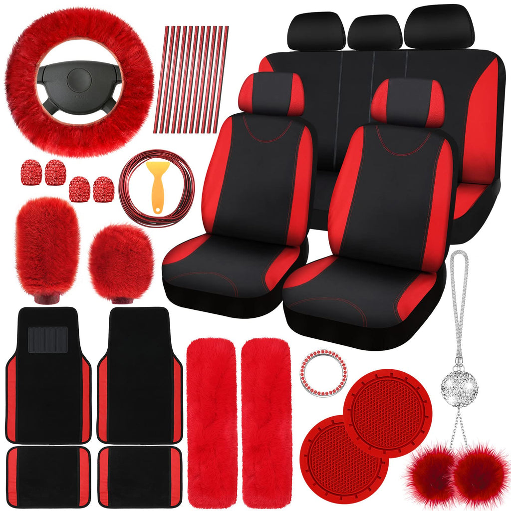 Red Black Car Seat Cover Full Set V222
