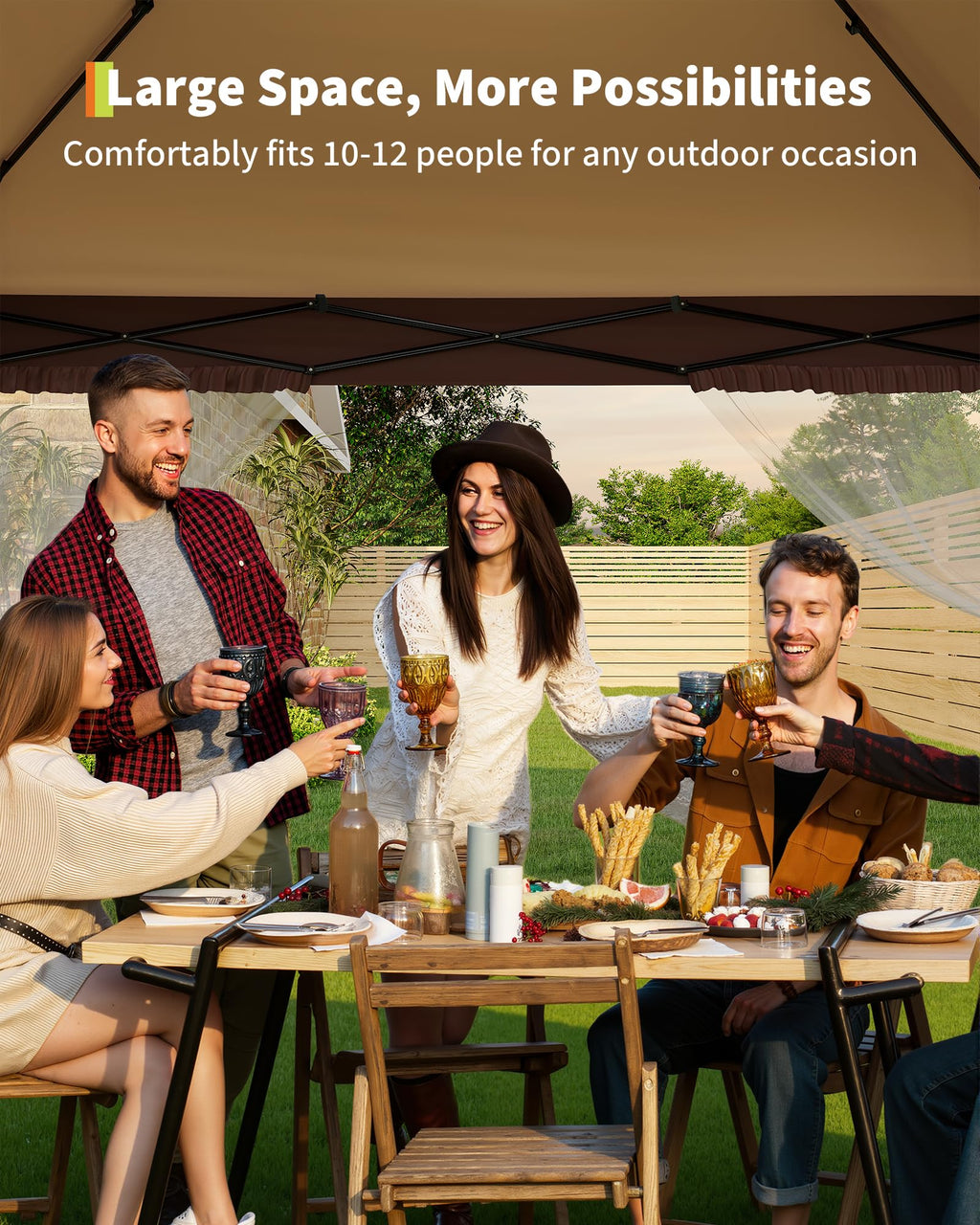 12x12FT Pop Up Gazebo with Mosquito Netting, Khaki & Coffee X55325