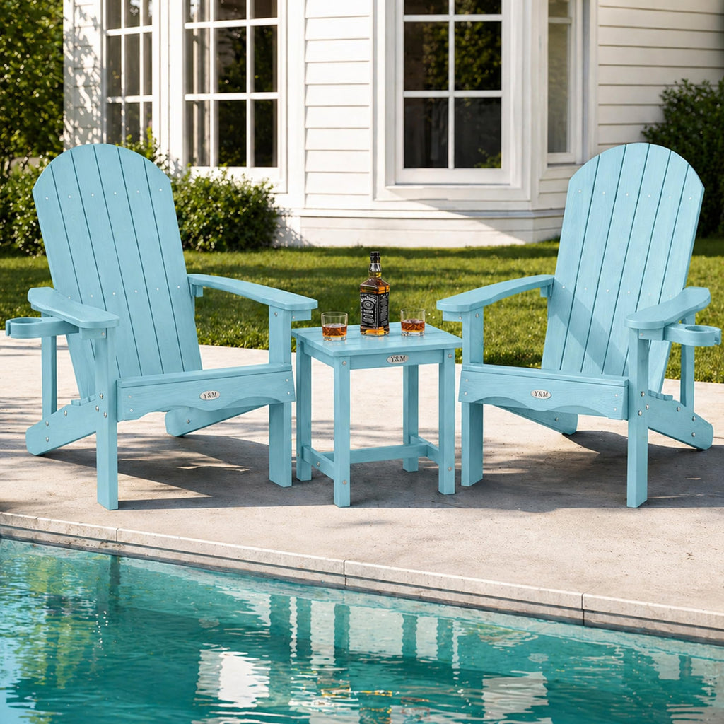 Light Blue HDPE Adirondack Chair Set of 2 with Side Table P6621