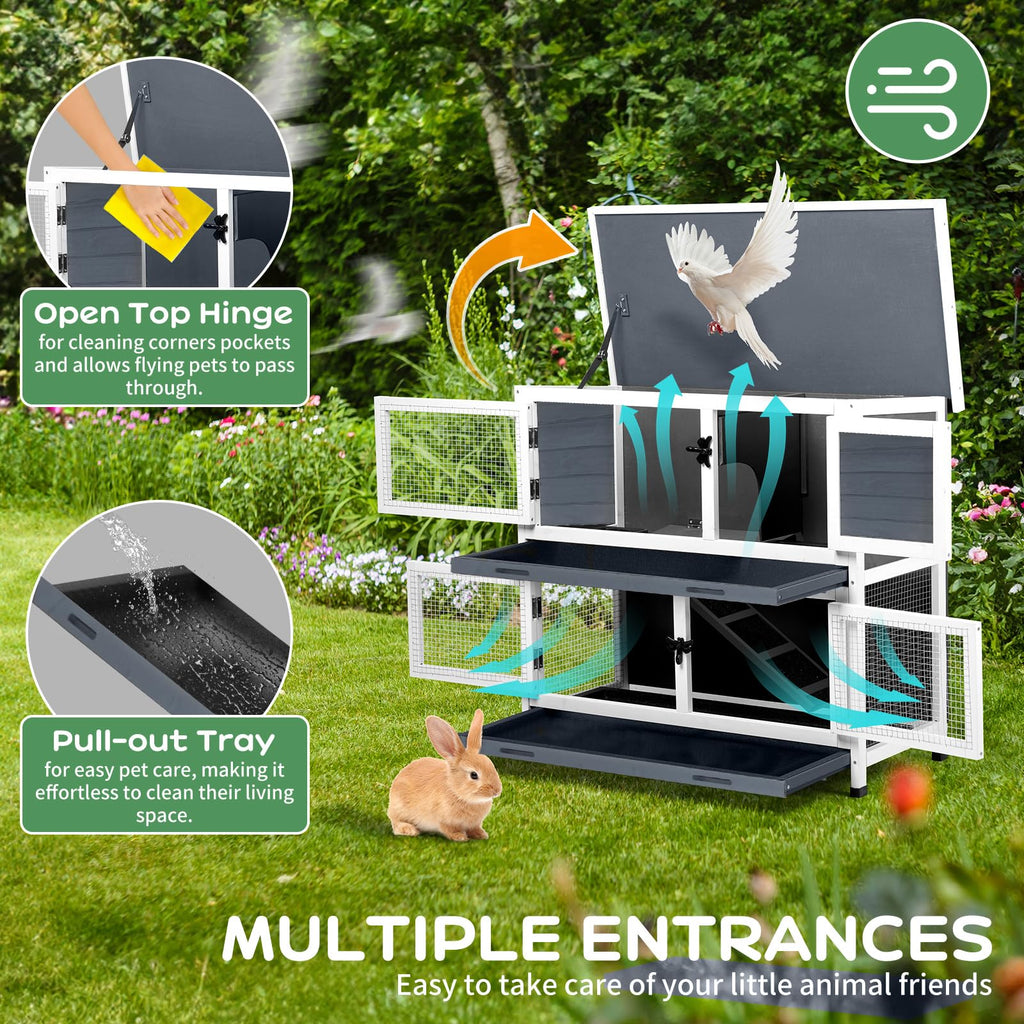 2 Story Solid Wood Rabbit Hutch with Removable Tray D297045
