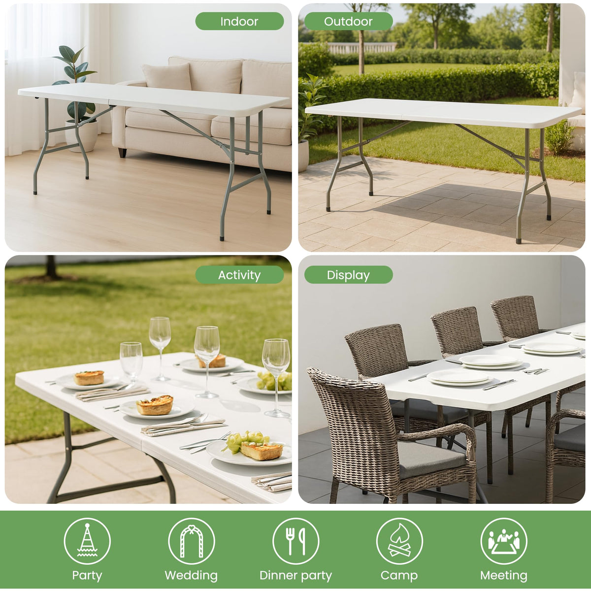 White Plastic Folding Table with Carry Handle N843435