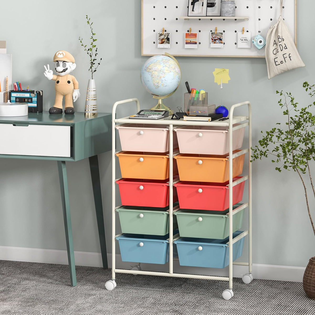 10 Drawer Rolling Storage Cart with Metal Frame W20717