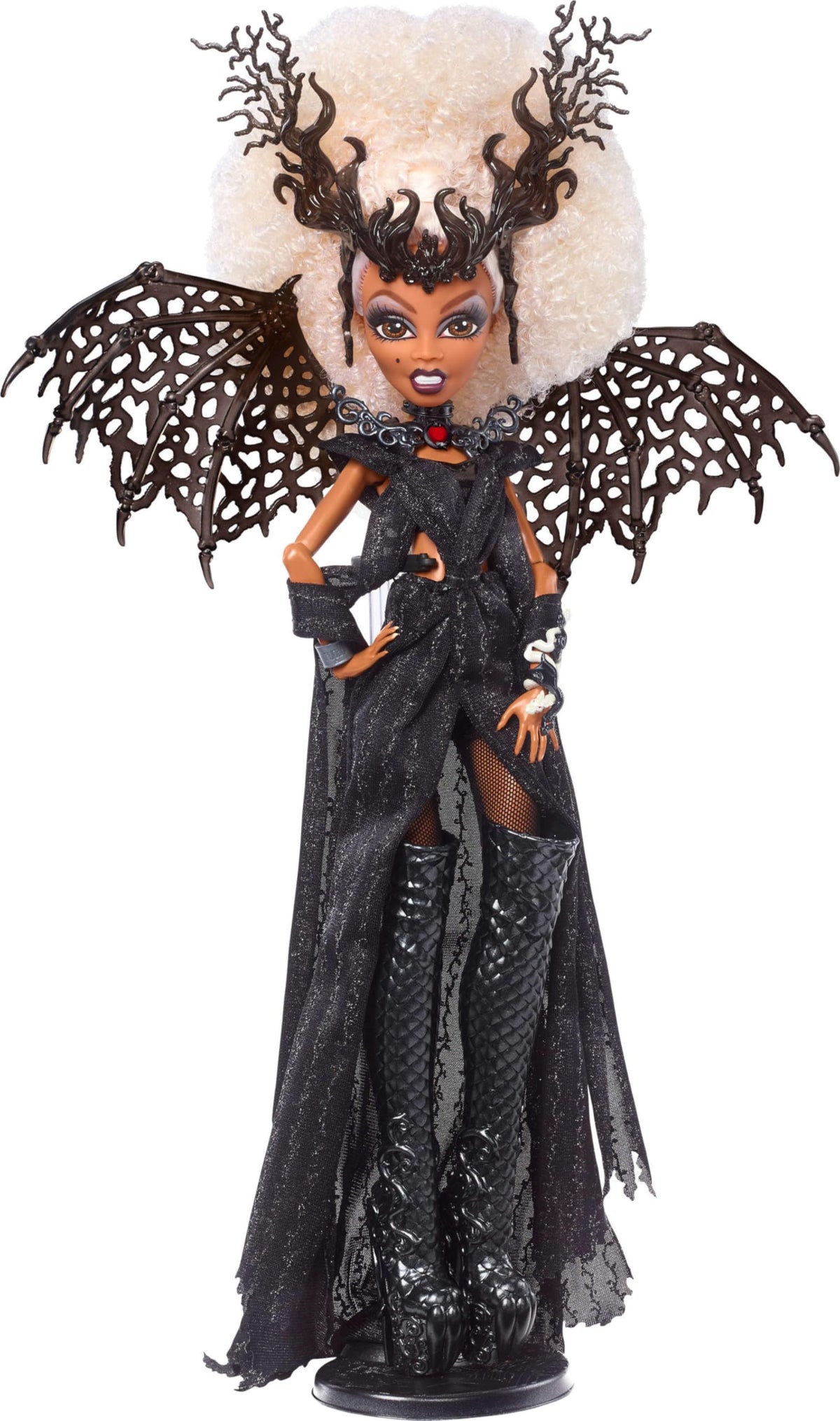 Black Gown Doll with Knee-High Boots and Wings T85950
