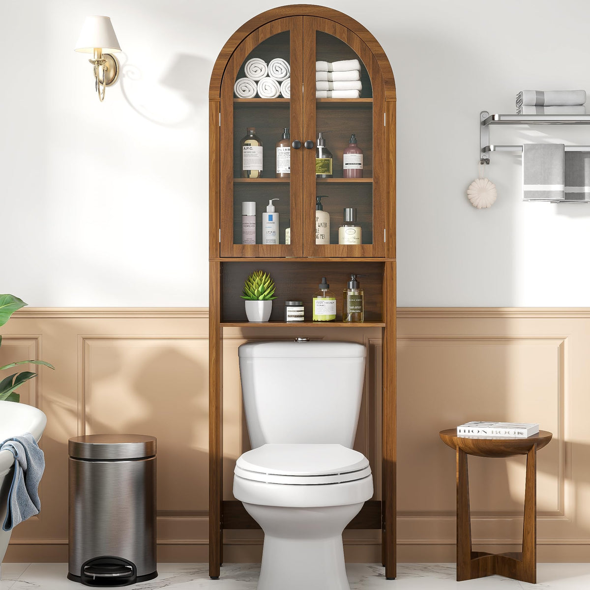 Arched Over The Toilet Storage Cabinet with Acrylic Doors Y90995