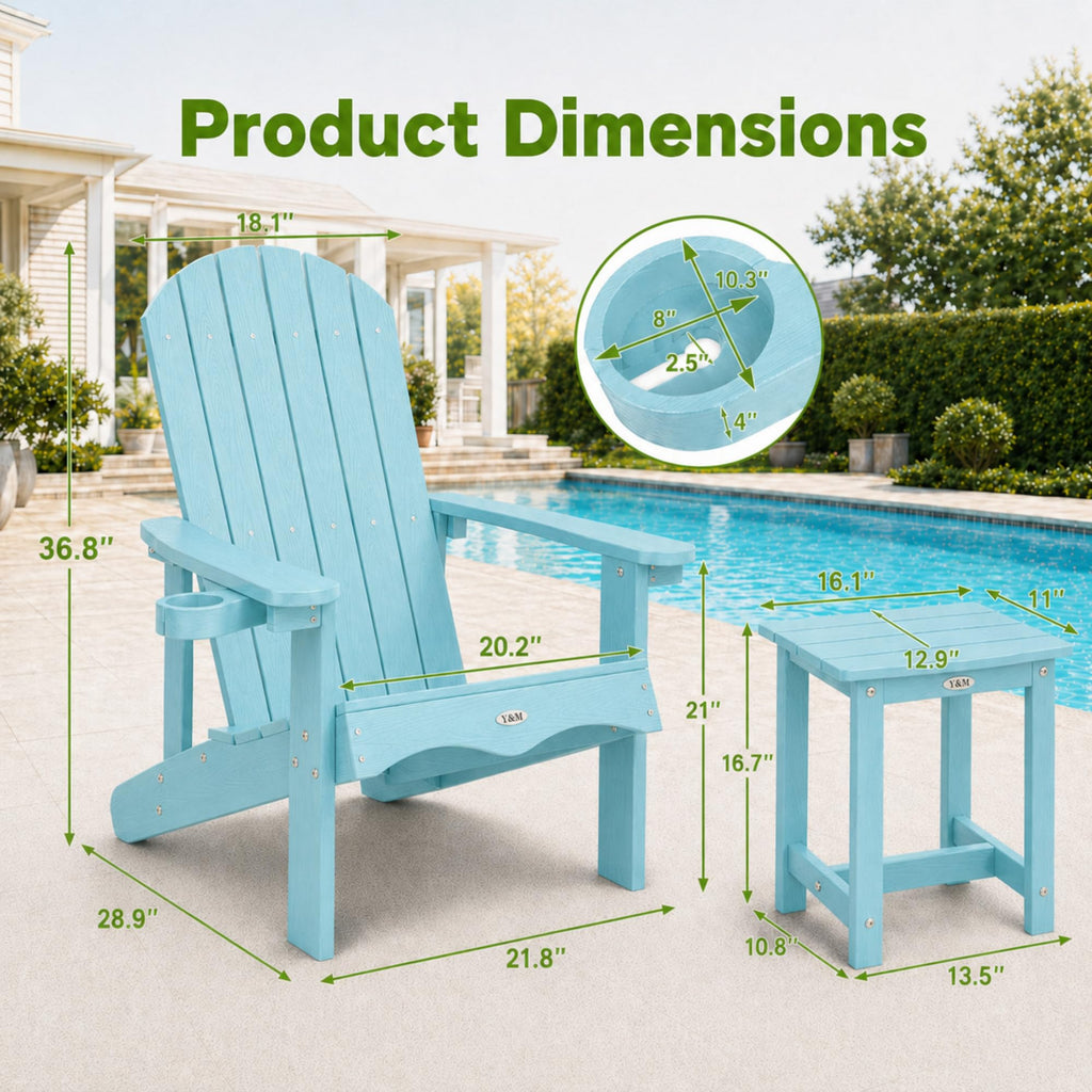 Light Blue HDPE Adirondack Chair Set of 2 with Side Table P6621