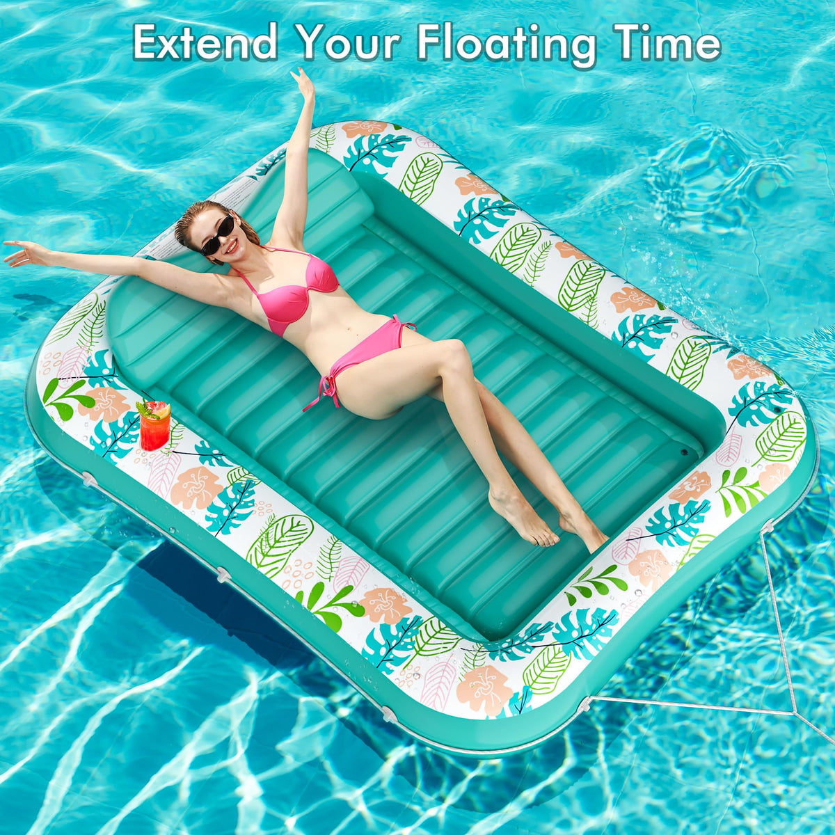 Inflatable Tanning Pool Lounger 75" x 51" Green Y189