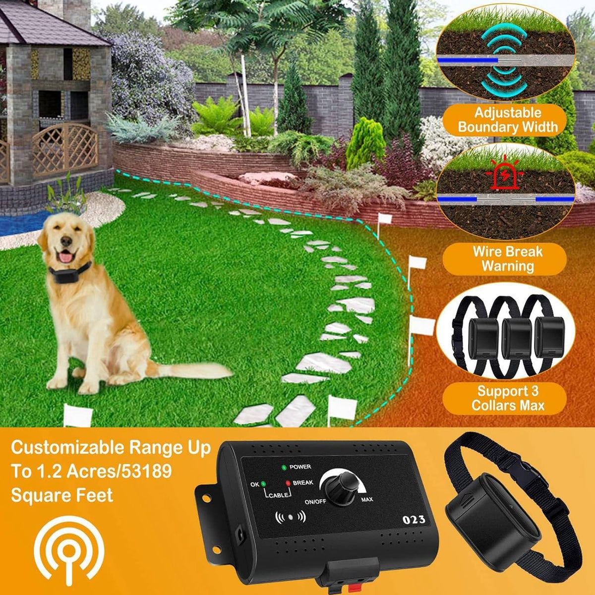 Electronic Dog Fence, In-ground/Aboveground Pet Containment System, Waterproof Training Collar J200