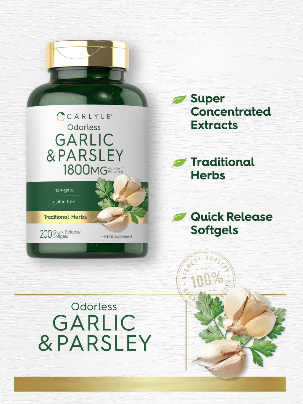 Odorless Garlic & Parsley Supplement 200 Softgels N802362