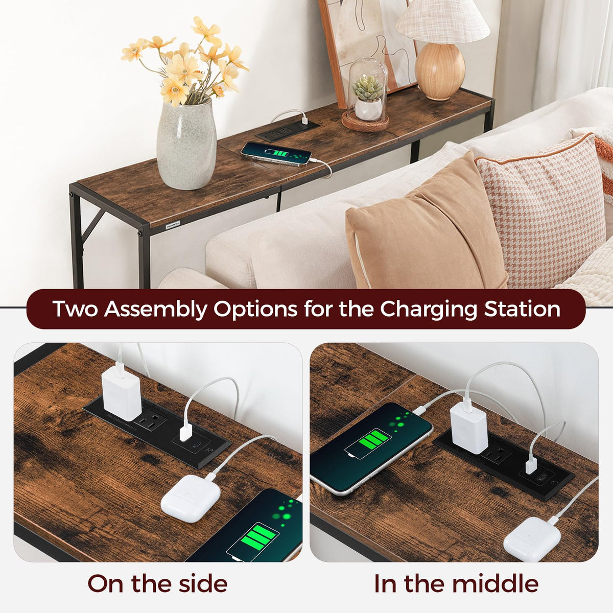 Narrow Sofa Table with Power Station X189