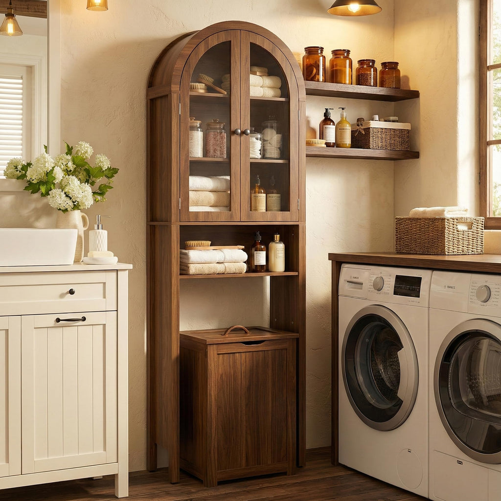 Arched Over The Toilet Storage Cabinet with Acrylic Doors Y90995