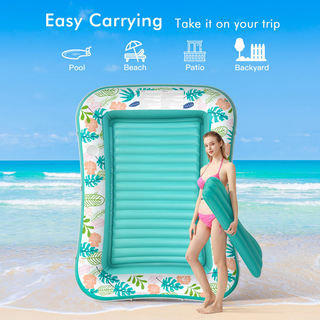 Inflatable Tanning Pool Lounger 75" x 51" Green Y189