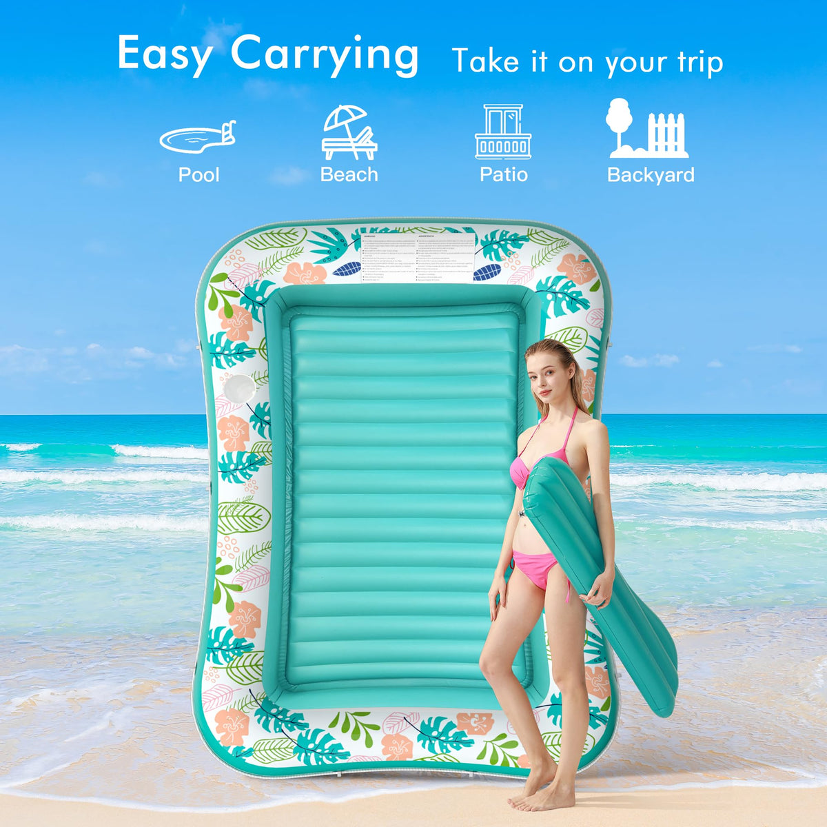 Inflatable Tanning Pool Lounger 75" x 51" Green Y189