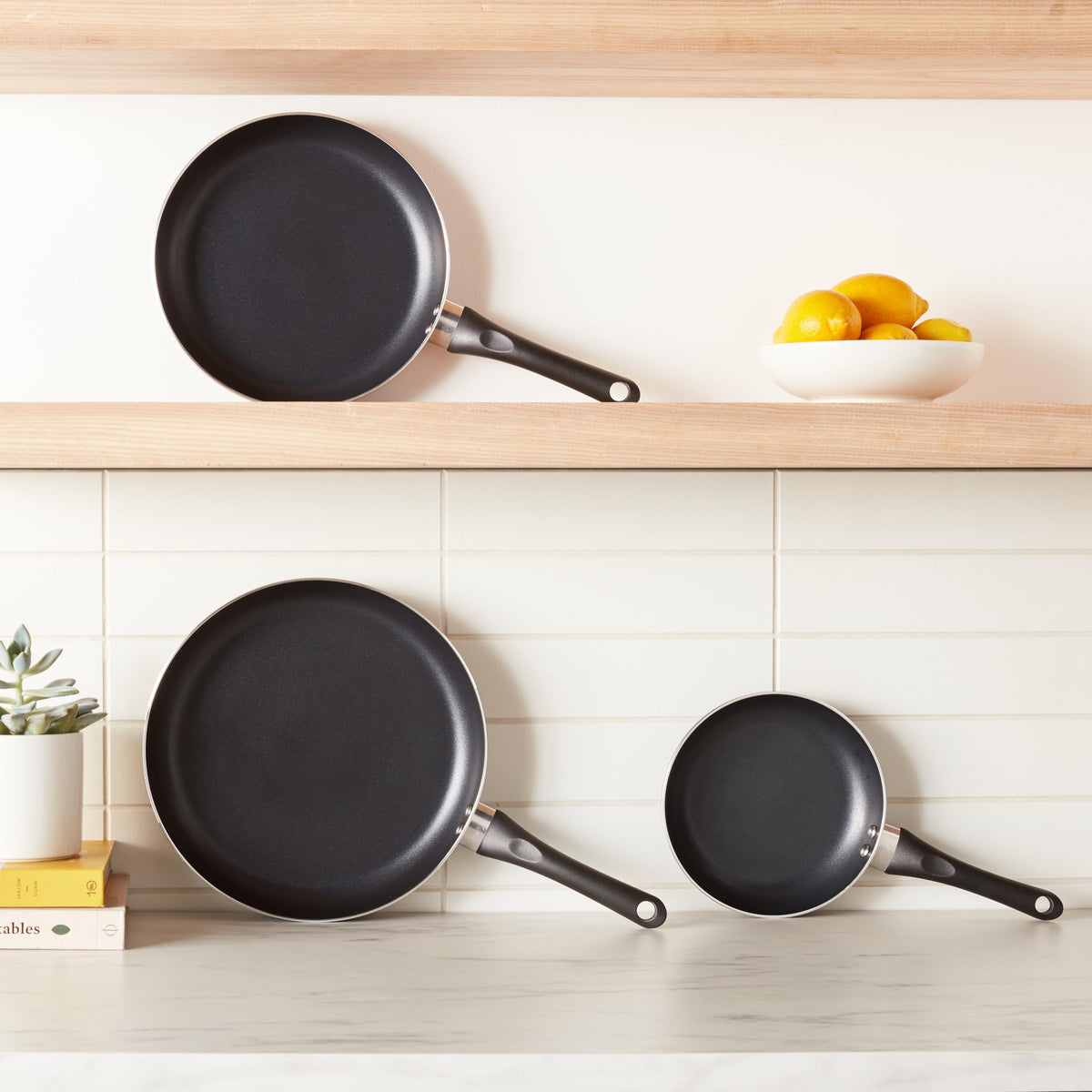Ceramic Nonstick Frying Pan Set, 3-Piece, Black T697
