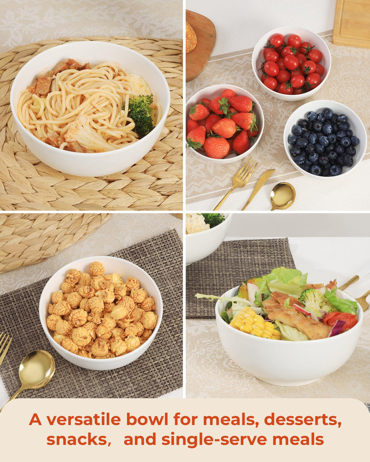 Cereal Bowls Set of 4, 24 OZ Ceramic M653210