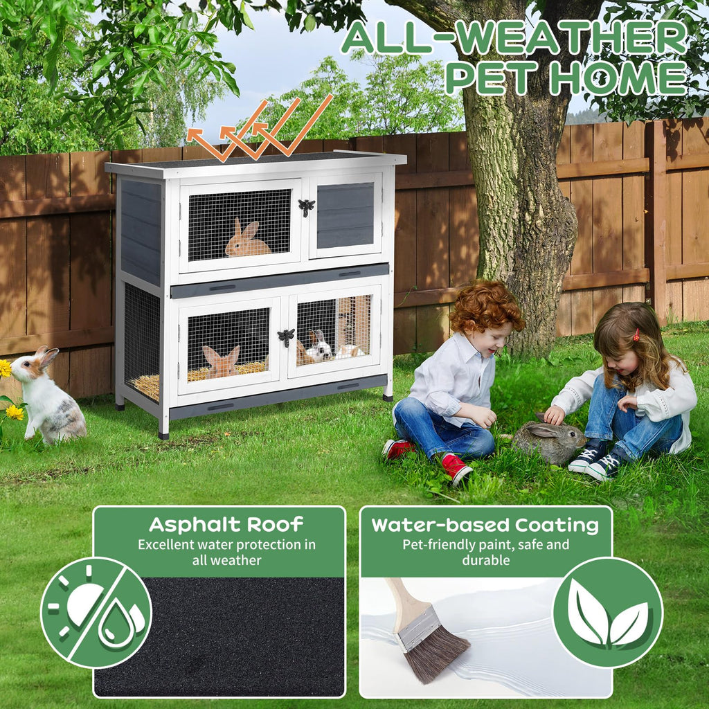 2 Story Solid Wood Rabbit Hutch with Removable Tray D297045