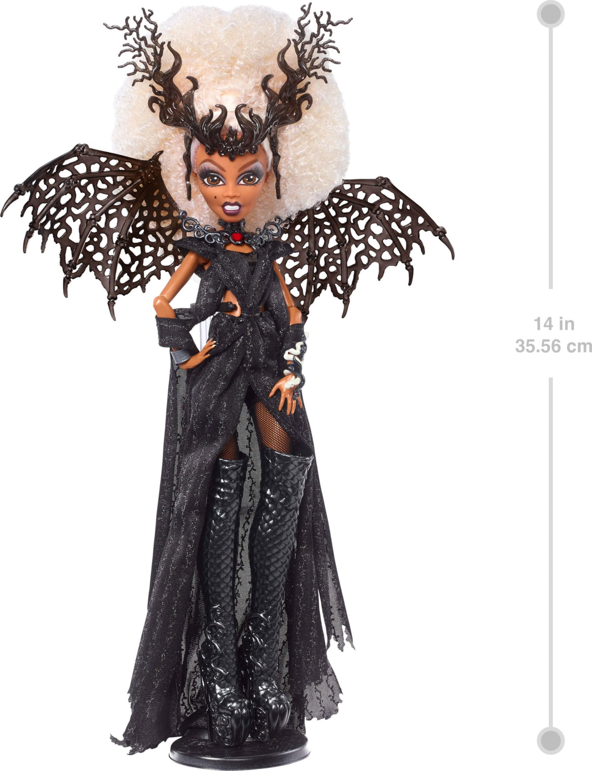 Black Gown Doll with Knee-High Boots and Wings T85950