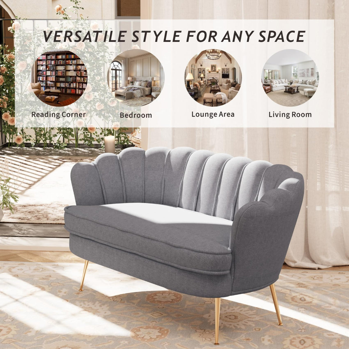 Light Grey Chenille 2-Seater Loveseat Sofa I873817