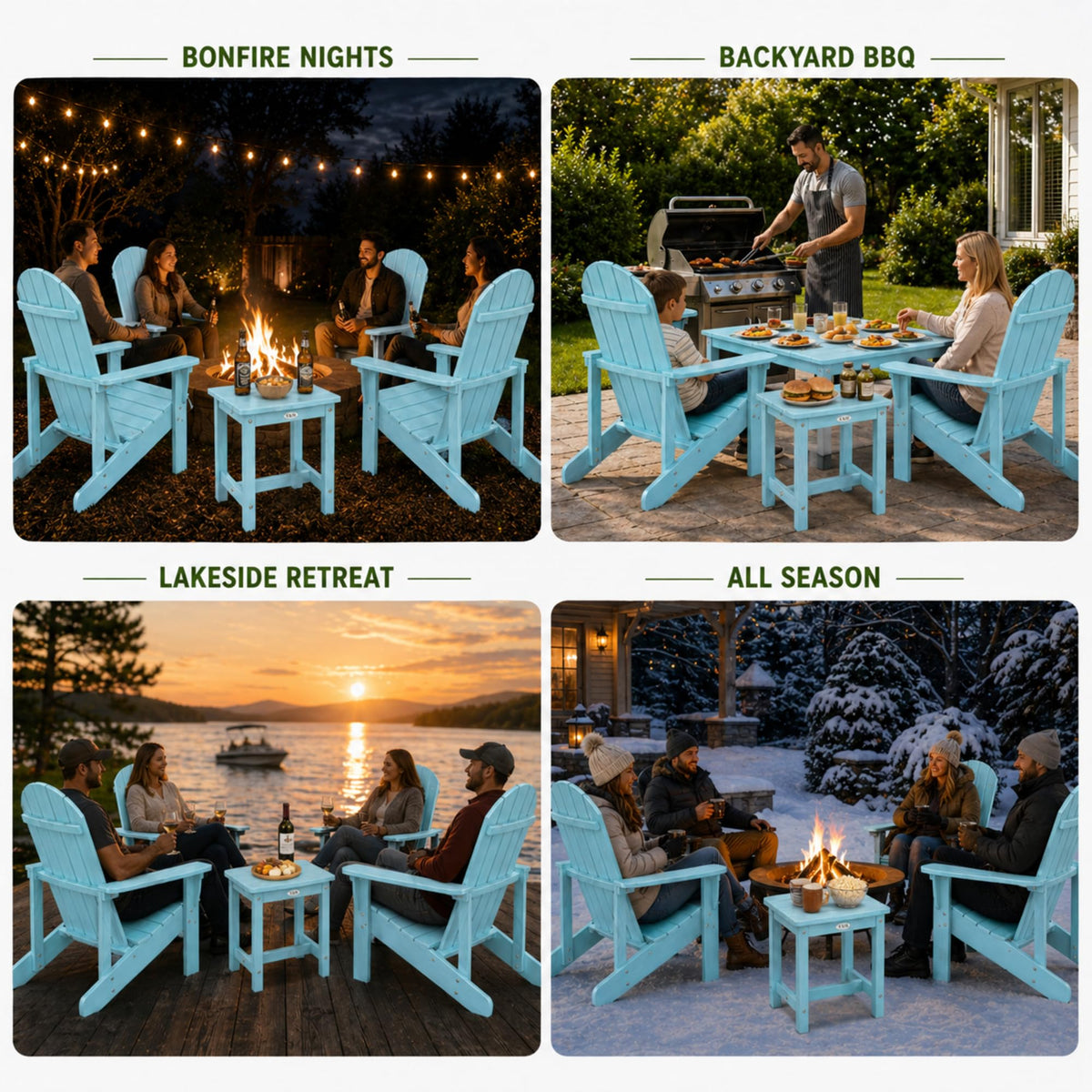 Light Blue HDPE Adirondack Chair Set of 2 with Side Table P6621