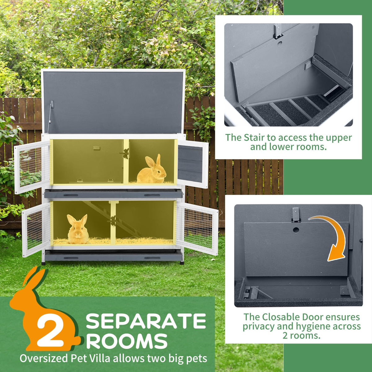 2 Story Solid Wood Rabbit Hutch with Removable Tray D297045