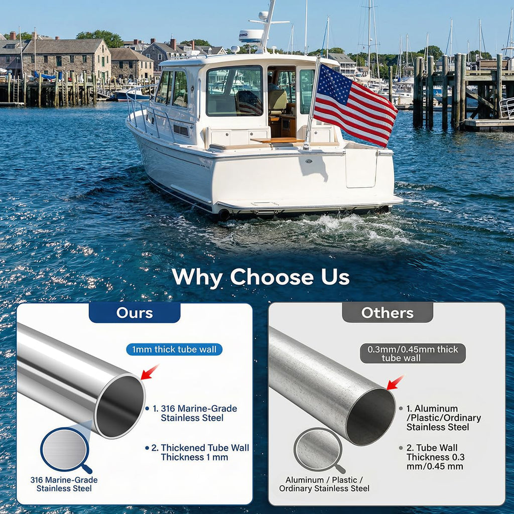 24 Inch 316 Stainless Steel Boat Flag Pole Kit with Mounting Base P3737