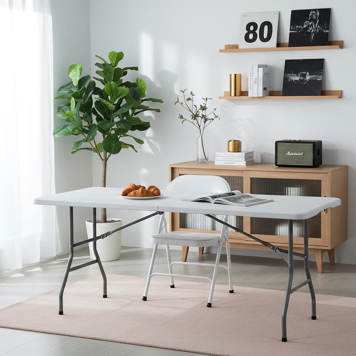White Plastic Folding Table with Carry Handle N843435