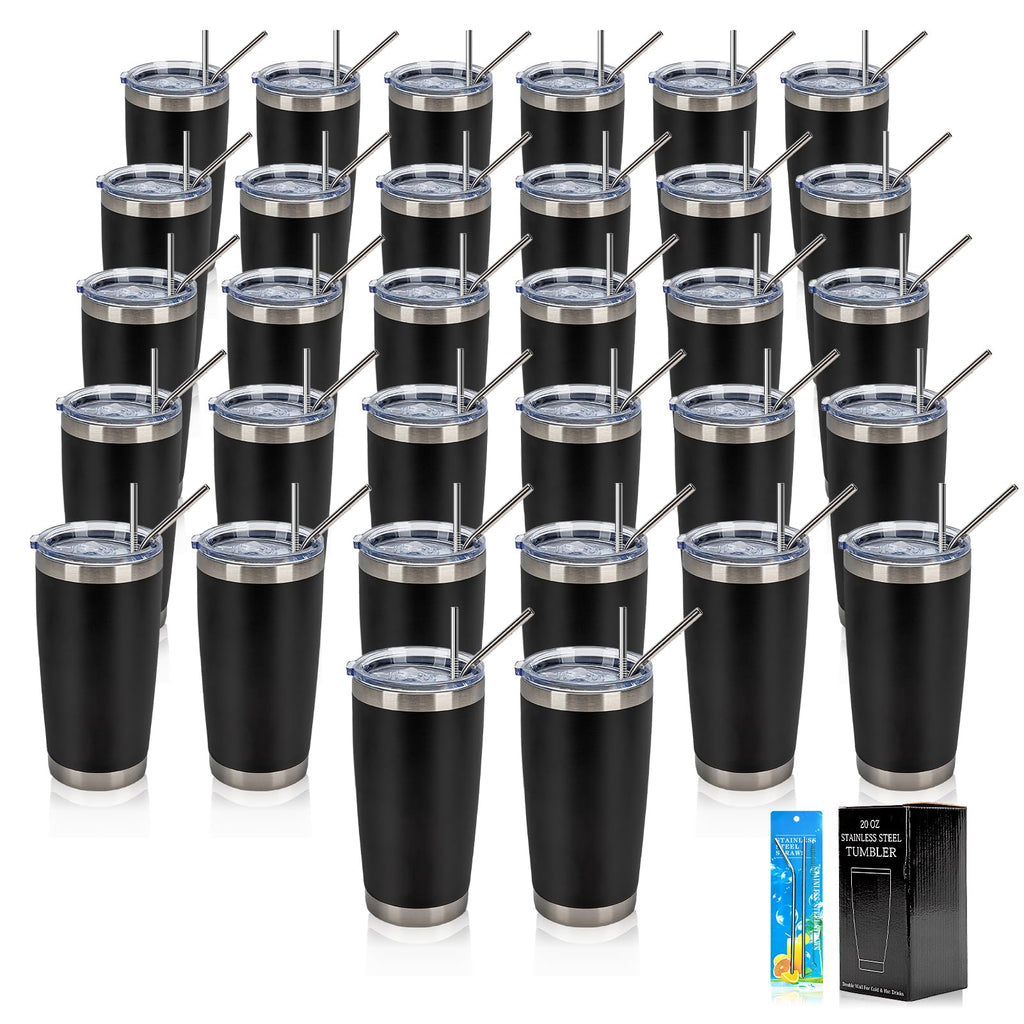 32 Pack 20oz Stainless Steel Insulated Tumblers with Lid & Straw S7548