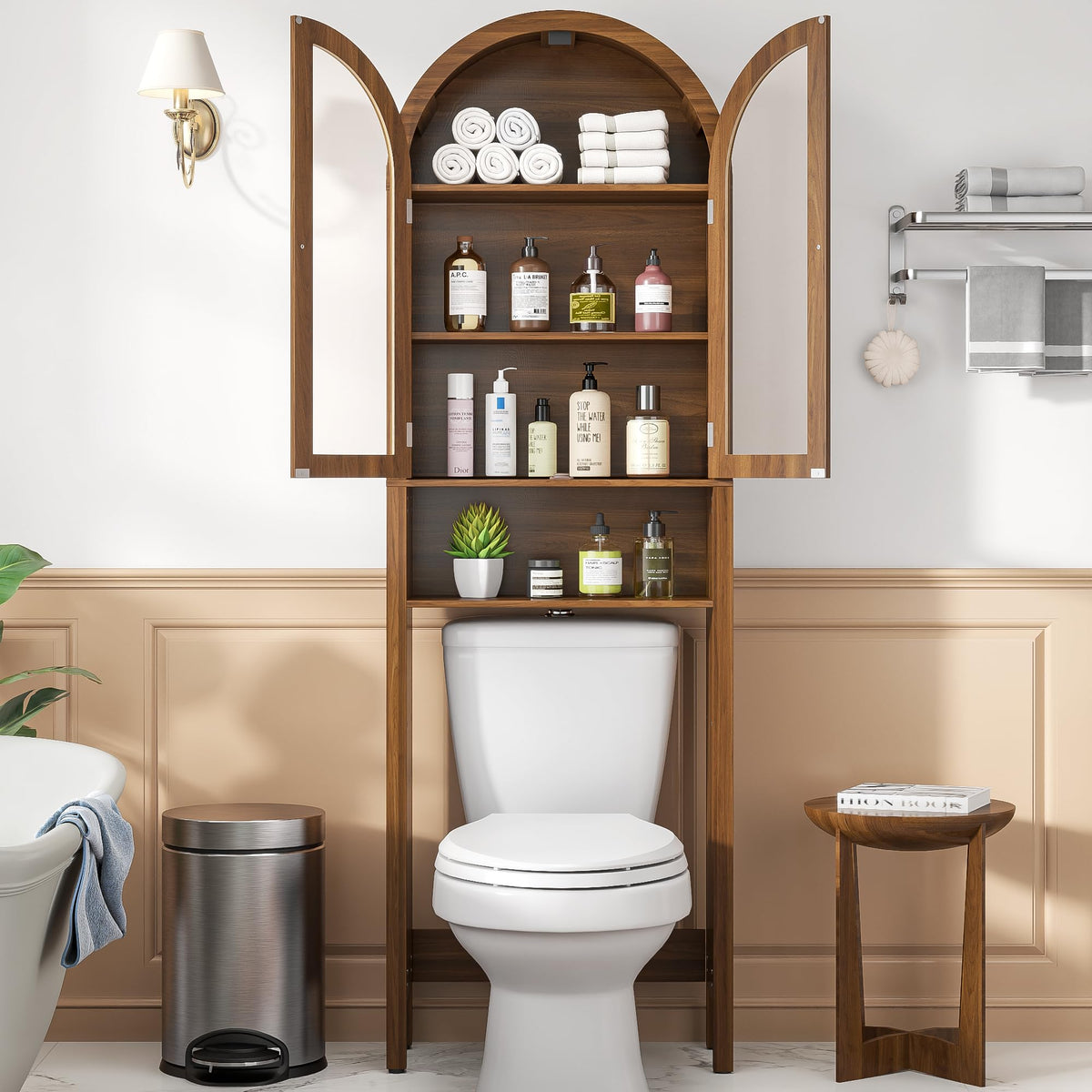 Arched Over The Toilet Storage Cabinet with Acrylic Doors Y90995