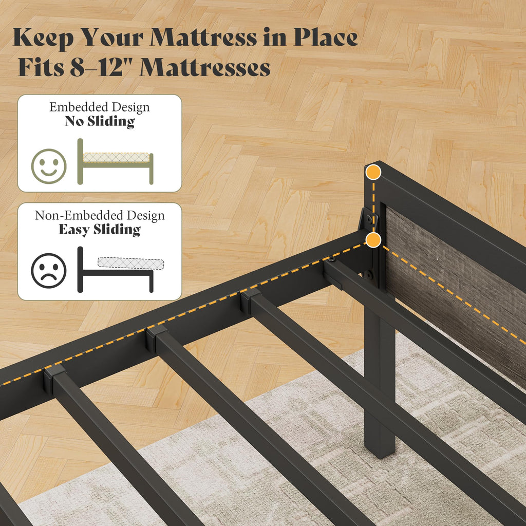 Full Size Metal Bed Frame with Charging Station H355473