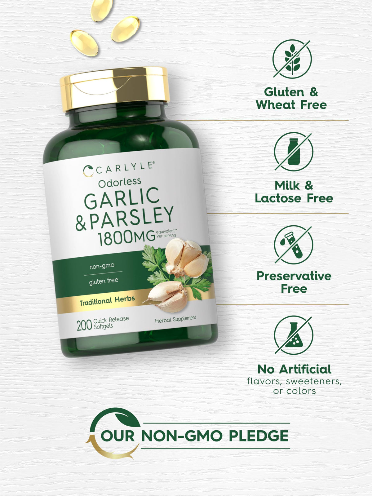 Odorless Garlic & Parsley Supplement 200 Softgels N802362