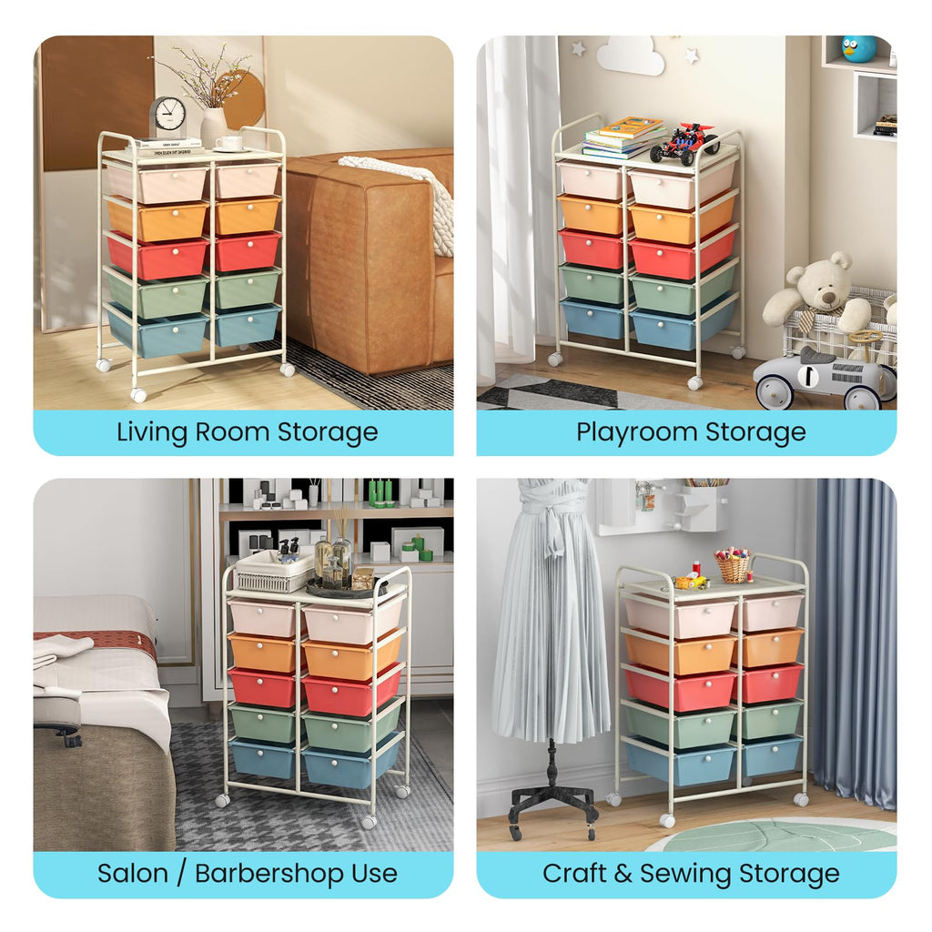 10 Drawer Rolling Storage Cart with Metal Frame W20717