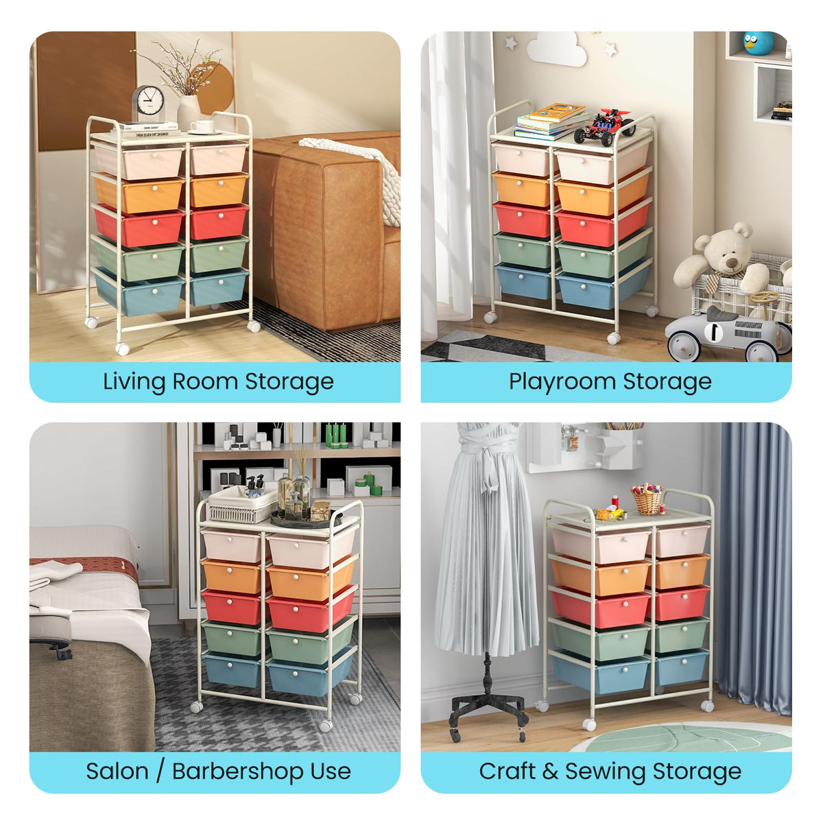 10 Drawer Rolling Storage Cart with Metal Frame W20717