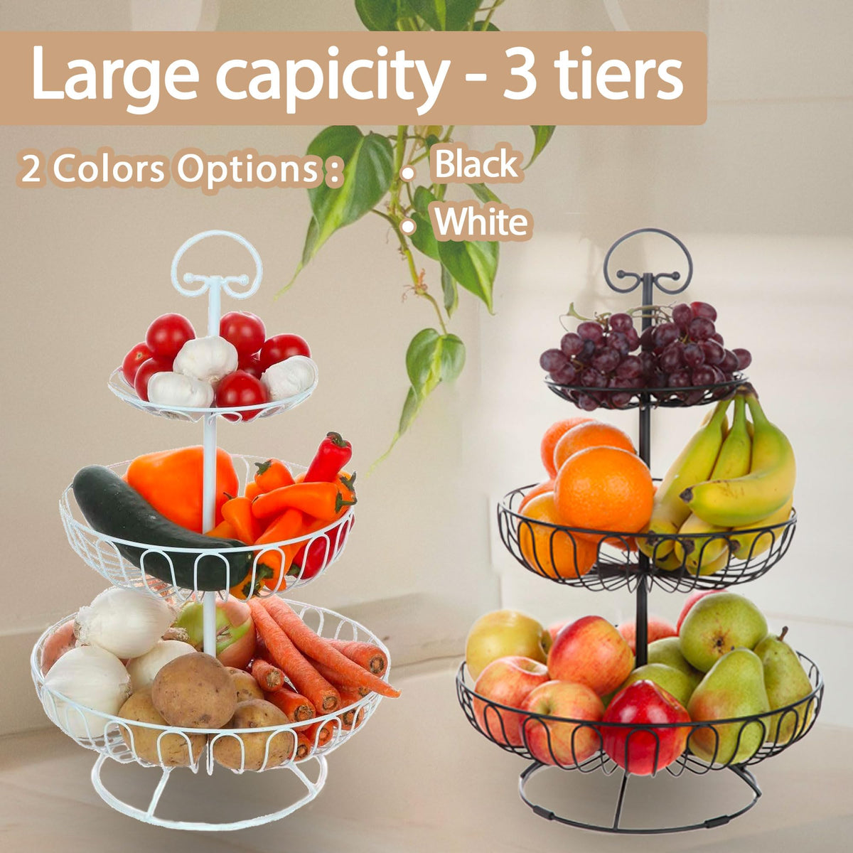 3-Tiered Black Wire Fruit and Vegetable Holder U525240