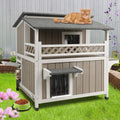Weatherproof 2-Story Outdoor Cat House with Balcony V276
