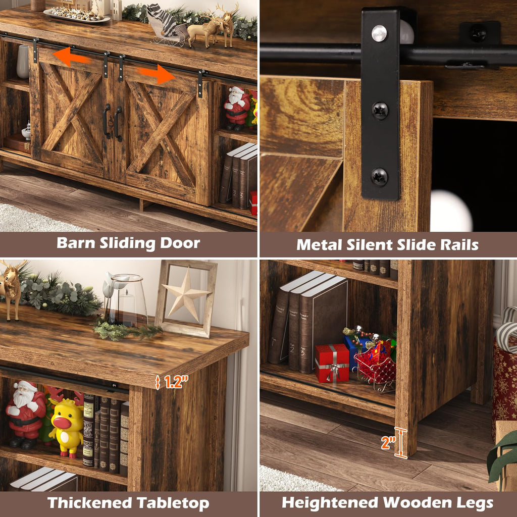 65 Inch Brown Wood TV Stand with Sliding Barn Door H26024