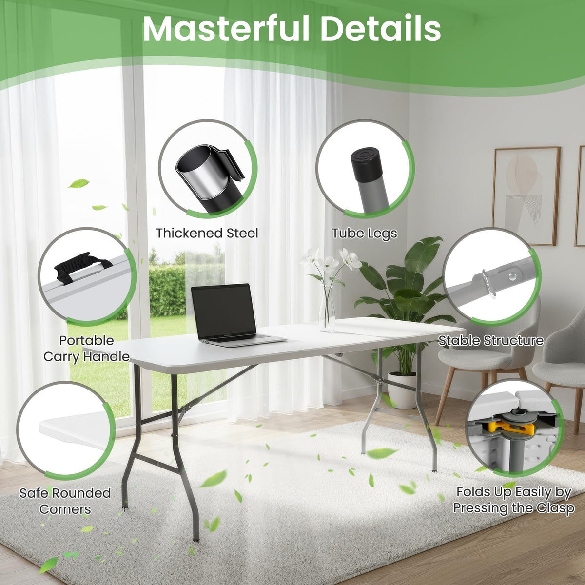 White Plastic Folding Table with Carry Handle N843435