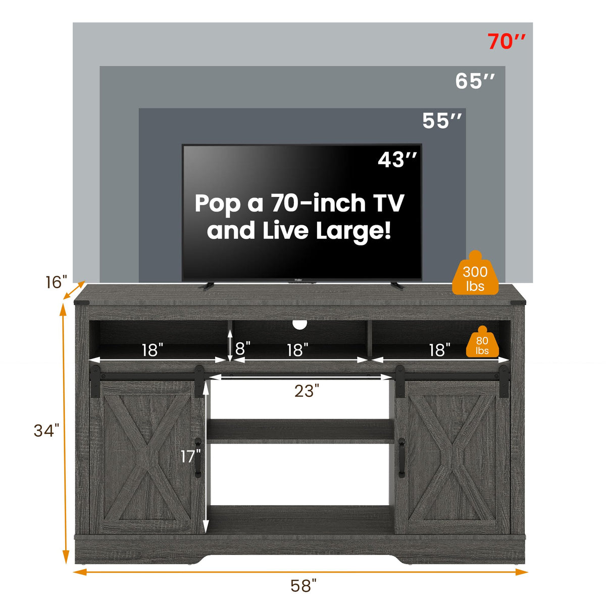 Farmhouse TV Stand for 65+ Inch TV T17501