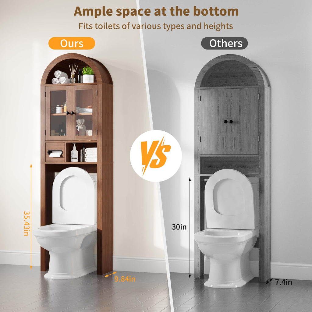 Arched Over the Toilet Storage Cabinet with Tempered Glass Doors E812873