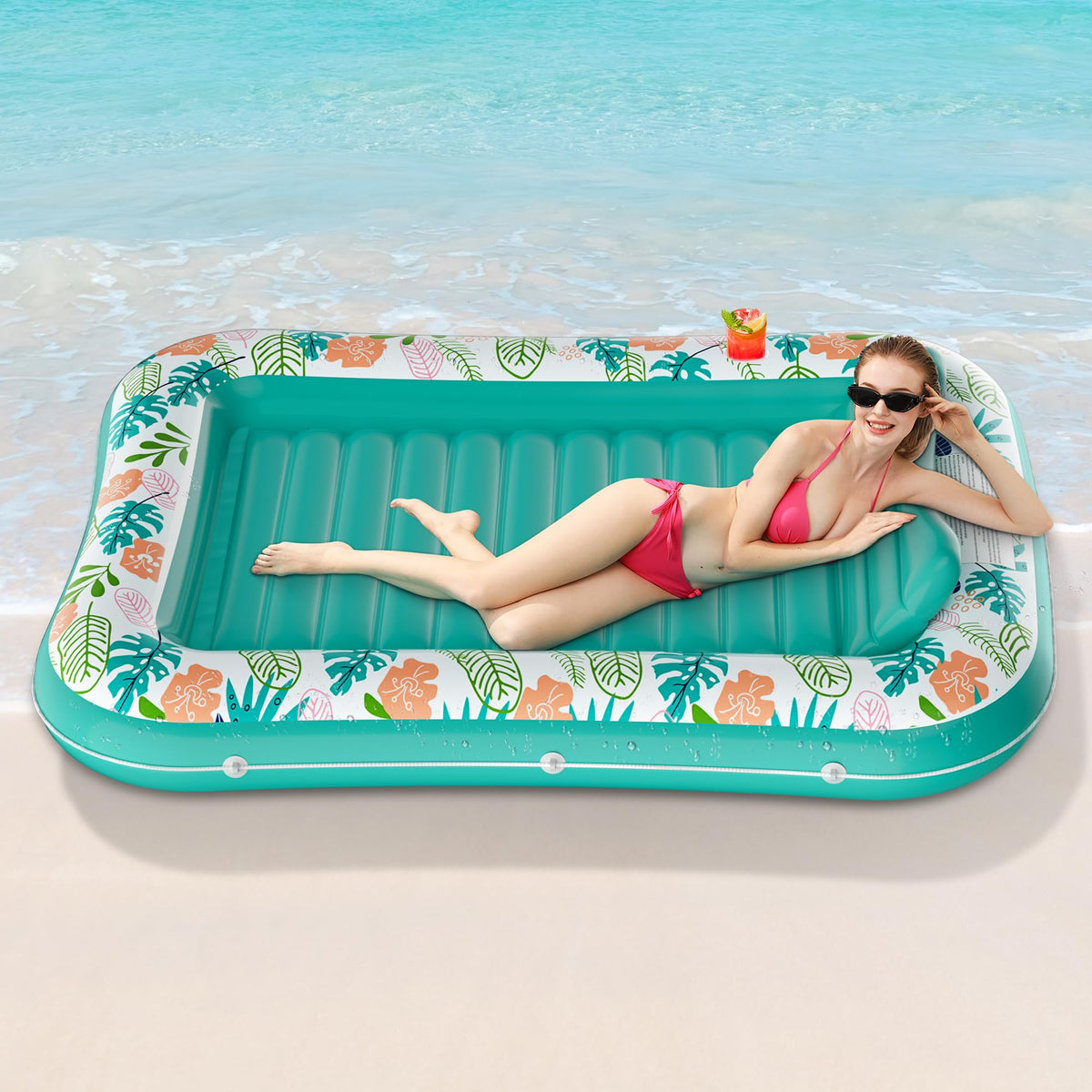 Inflatable Tanning Pool Lounger 75" x 51" Green Y189