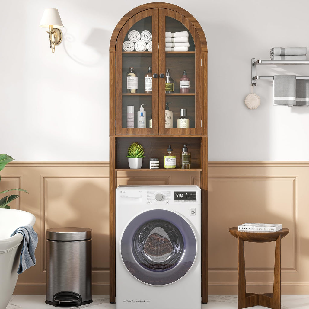 Arched Over The Toilet Storage Cabinet with Acrylic Doors Y90995