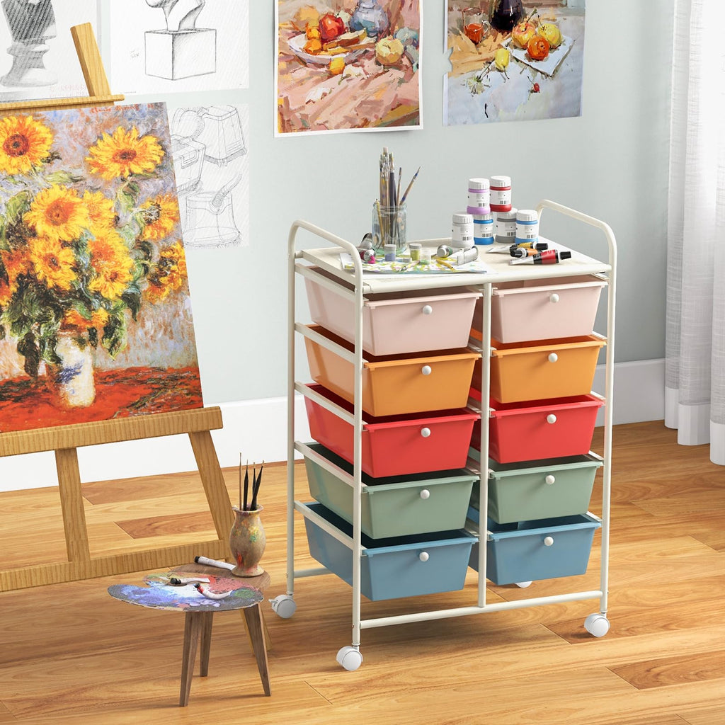 10 Drawer Rolling Storage Cart with Metal Frame W20717