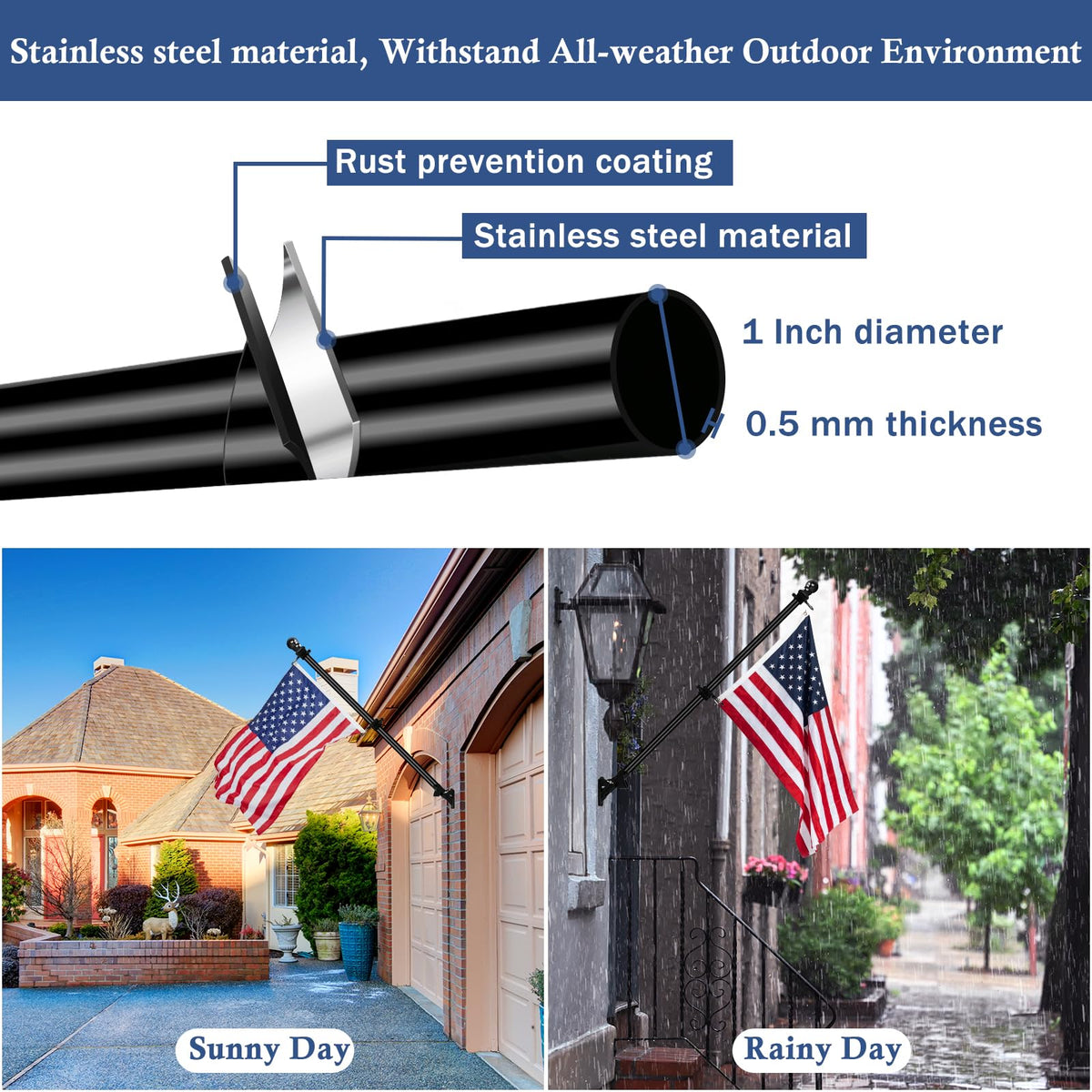 5FT Stainless Steel Wall Mounted Flag Pole Kit with Holder H66201
