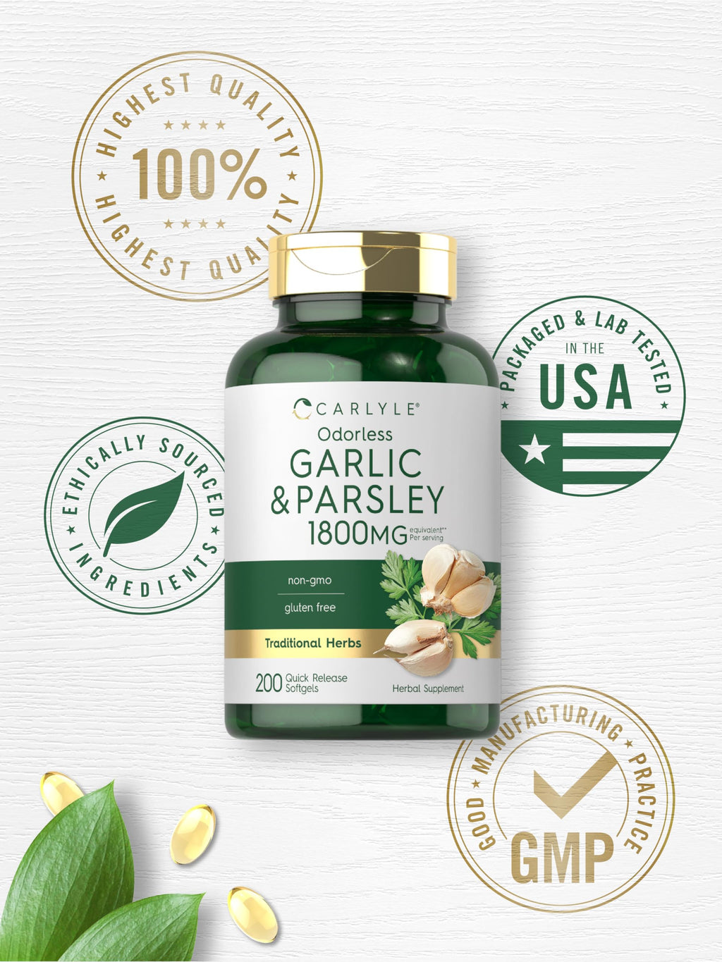 Odorless Garlic & Parsley Supplement 200 Softgels N802362