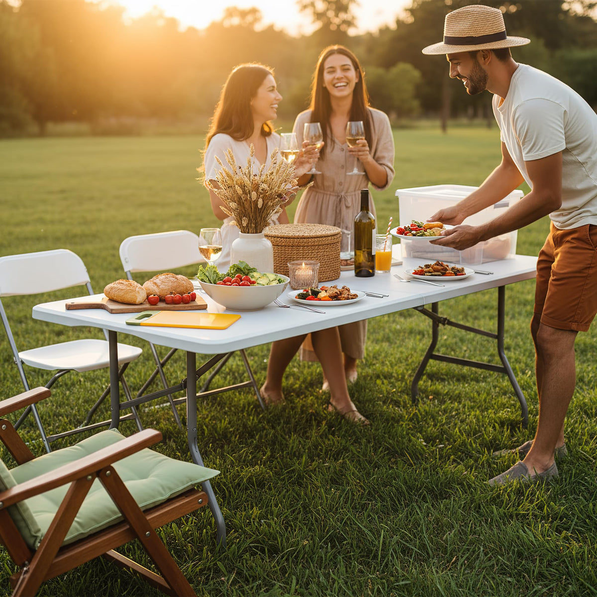 White Plastic Folding Table with Carry Handle N843435