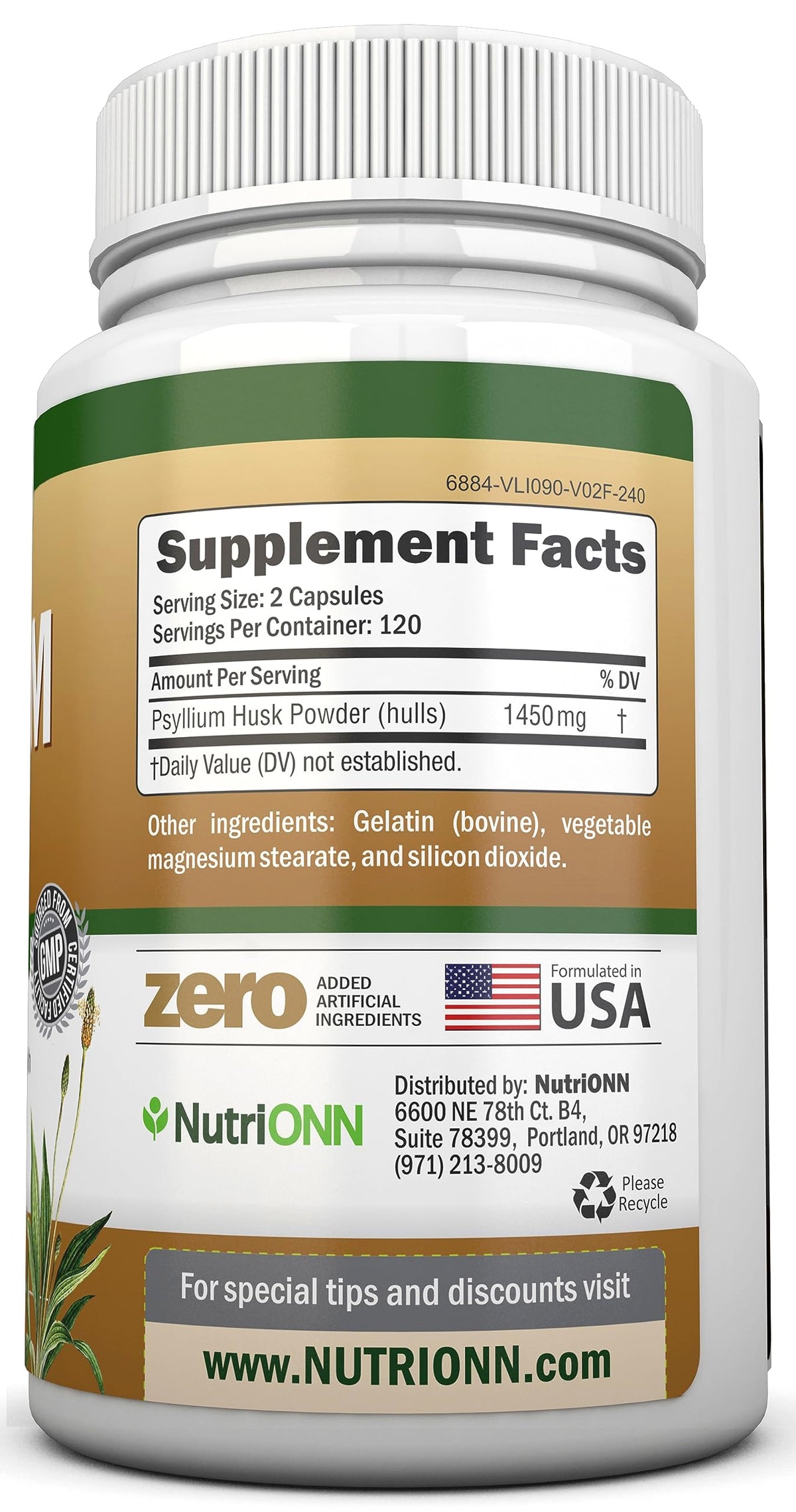 1450mg 240 Capsules Psyllium Husk Fiber Supplement V490