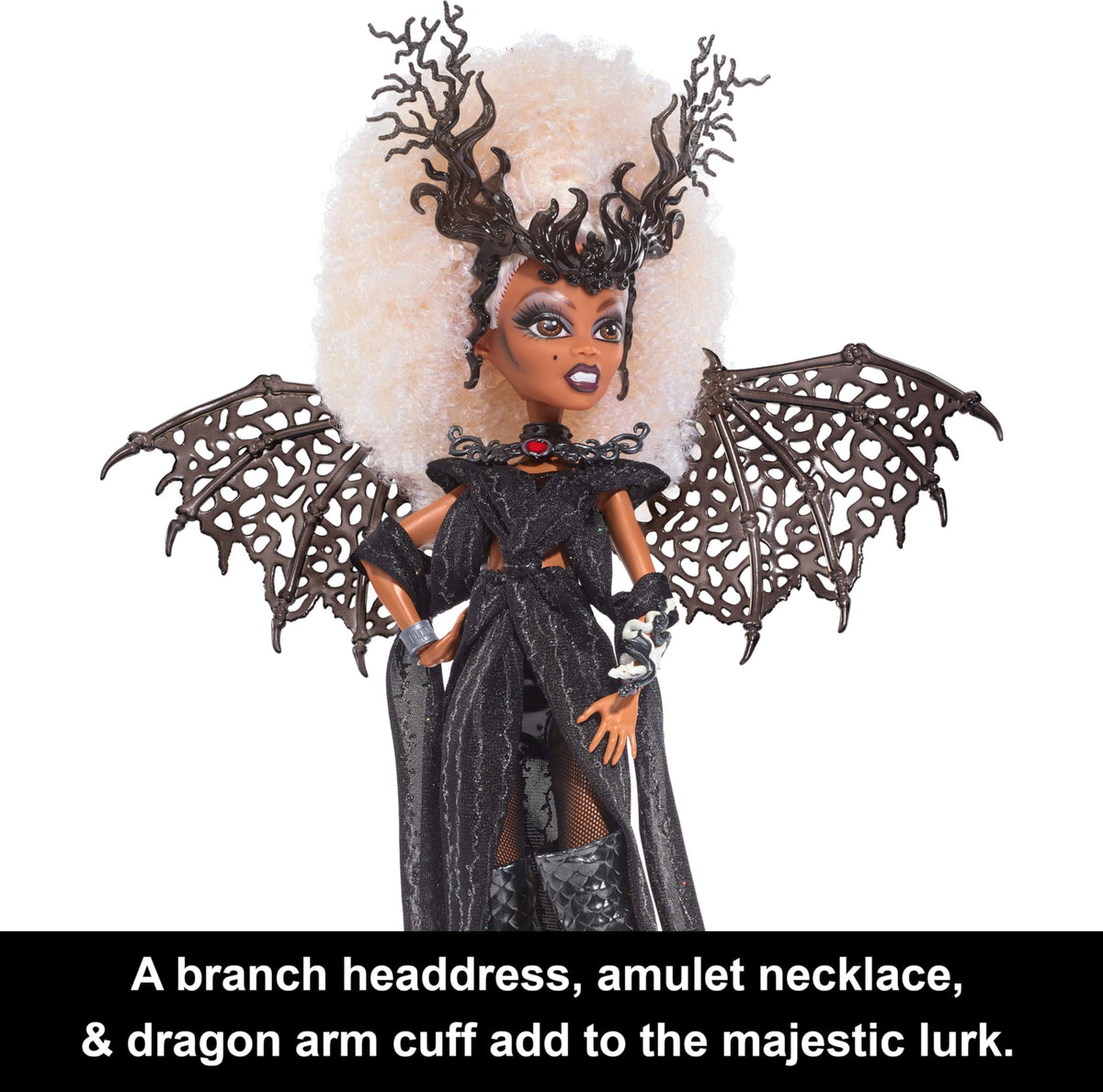 Black Gown Doll with Knee-High Boots and Wings T85950