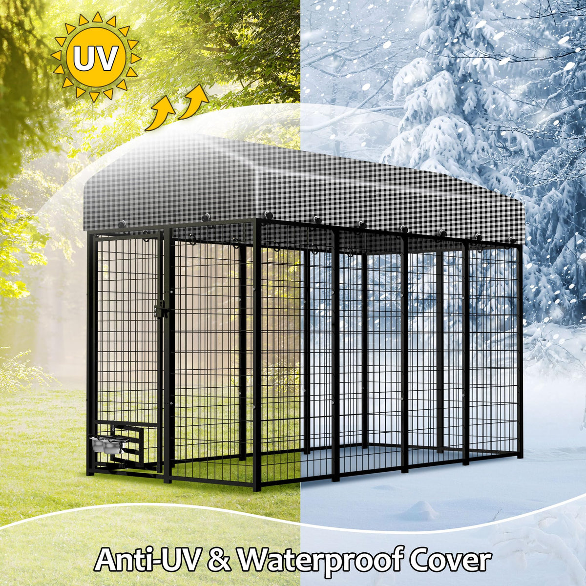 8x4x6 FT Outdoor Dog Kennel with Roof Cover X8442