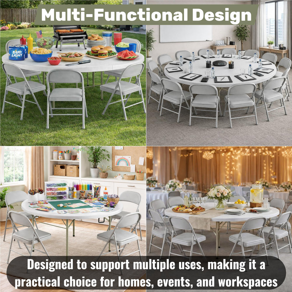 6 Ft Round Bi-Fold Folding Table with 10 Chairs Q68937