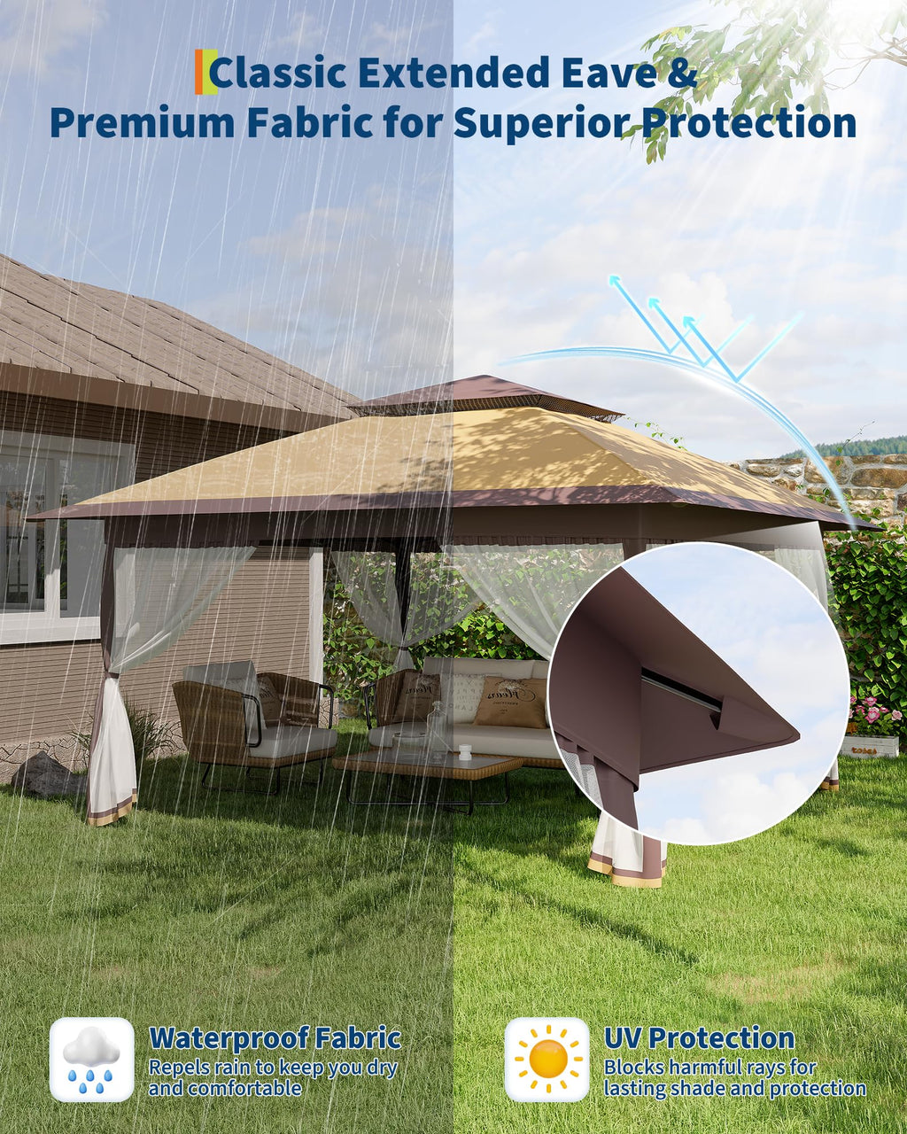 12x12FT Pop Up Gazebo with Mosquito Netting, Khaki & Coffee X55325